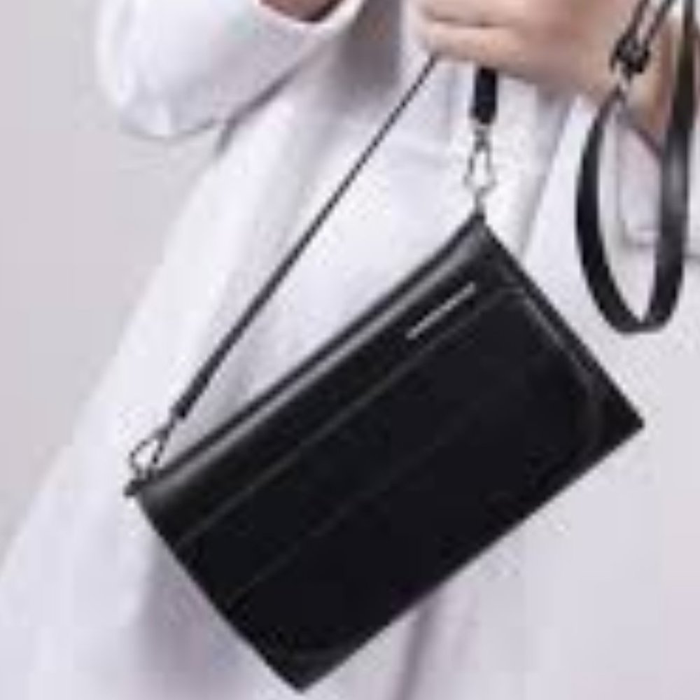 NWOT Christopher Kon Trifold Black Crossbody Leather Bag.